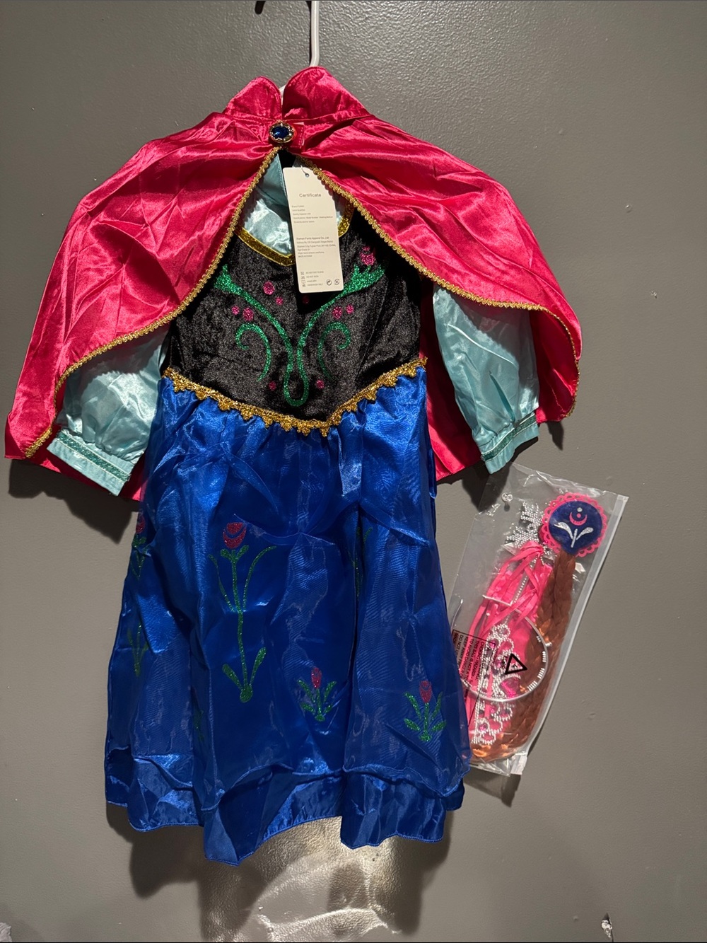 Frozen Anna inspired Blue & Pink Princess Cape Costume with Embroidered Bodie